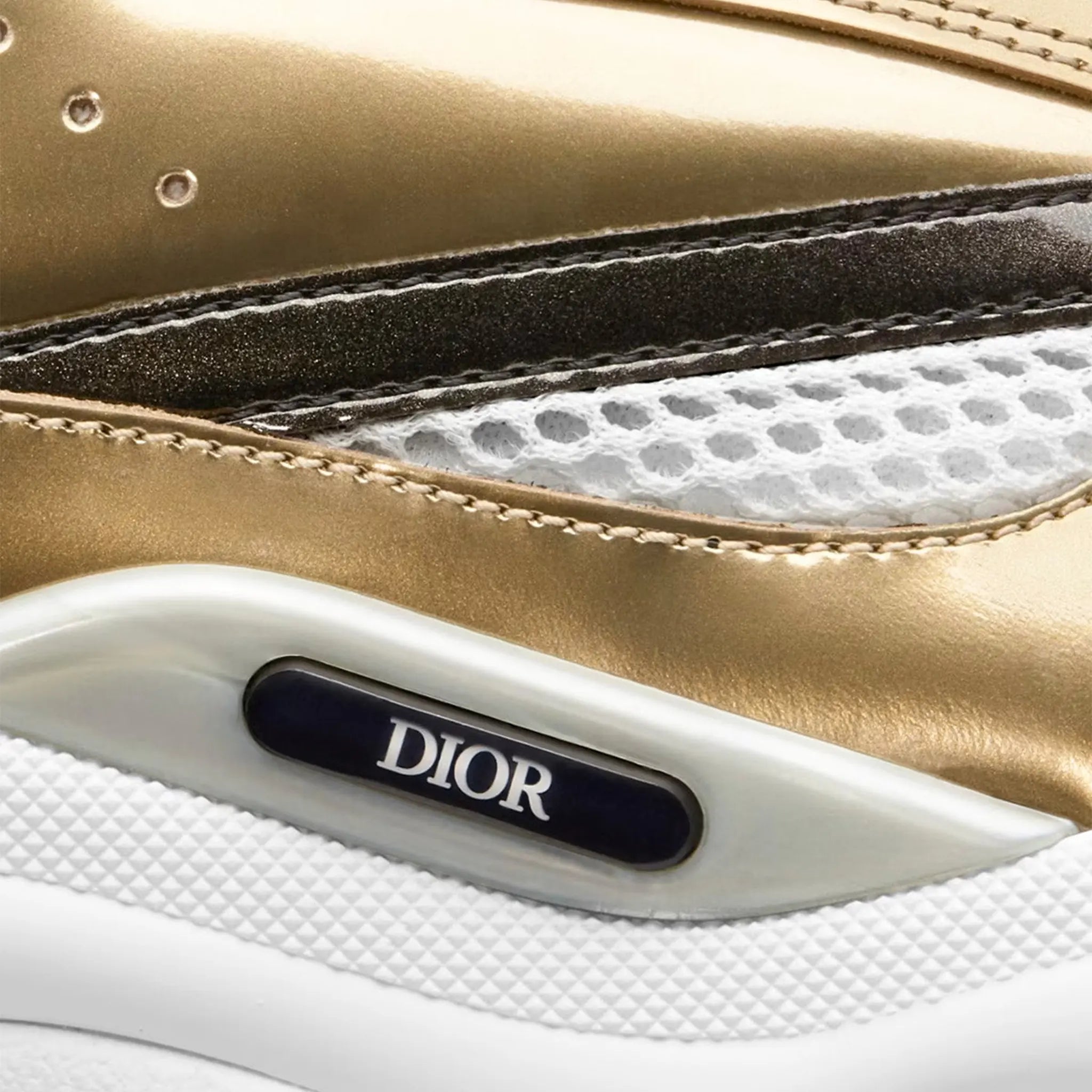 Detailed Logo View of Dior B22 White Gold Black Trainer 3SN231ZTZ H560